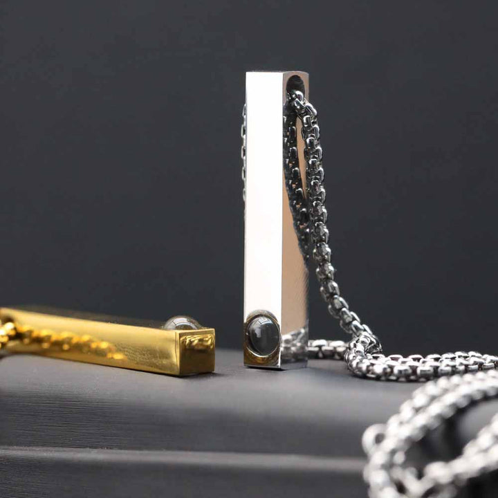 Personalisierte Säulen Kette mit Bild Gravur im Stein | Säulenkette mit Foto Projektion für Männer Damen - Remisia