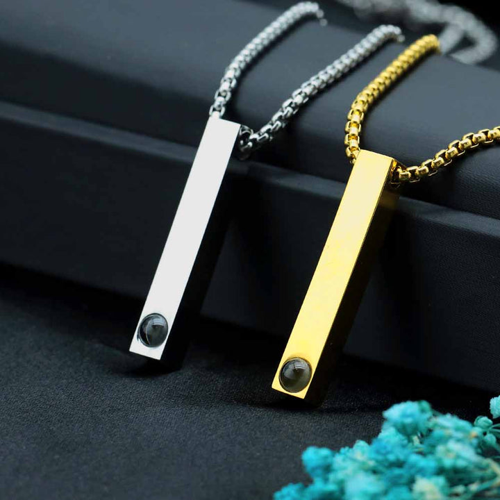 Personalisierte Säulen Kette mit Bild Gravur im Stein | Säulenkette mit Foto Projektion für Männer Damen - Remisia