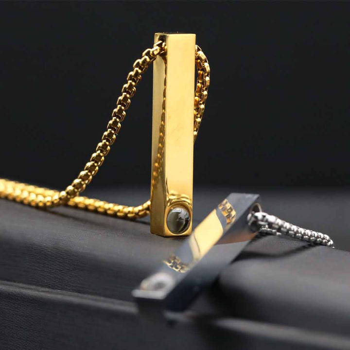 Personalisierte Säulen Kette mit Bild Gravur im Stein | Säulenkette mit Foto Projektion für Männer Damen - Remisia