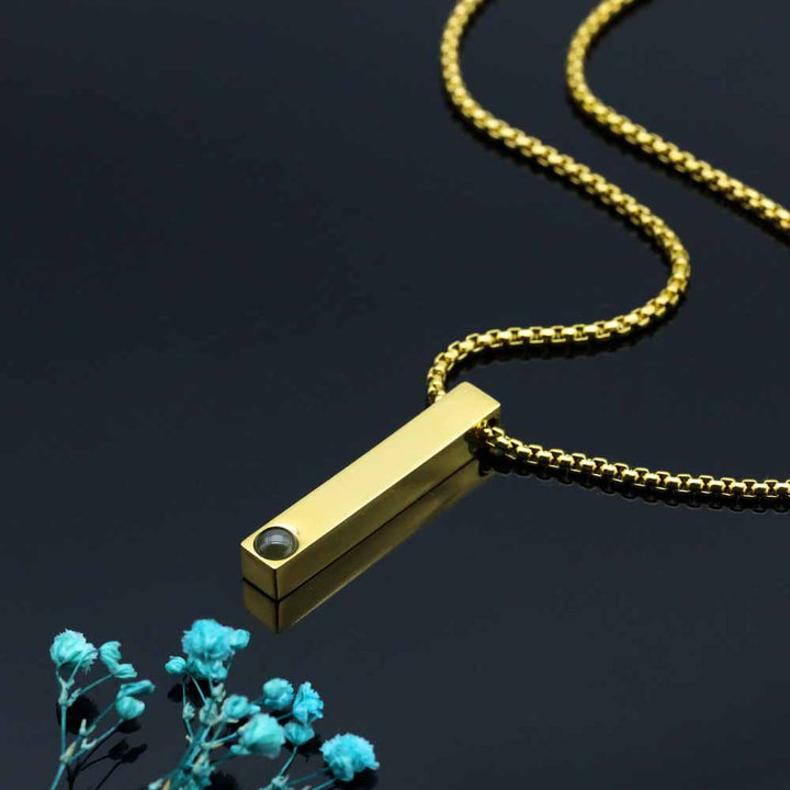 Personalisierte Säulen Kette mit Bild Gravur im Stein | Säulenkette mit Foto Projektion für Männer Damen - Remisia