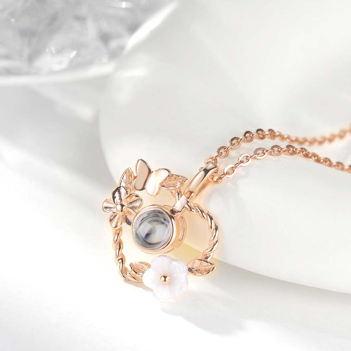 925 Silber Schmetterling Herz Kette mit Foto Projektion | Personalisierte Kette mit Bild Gravur im Stein - Remisia