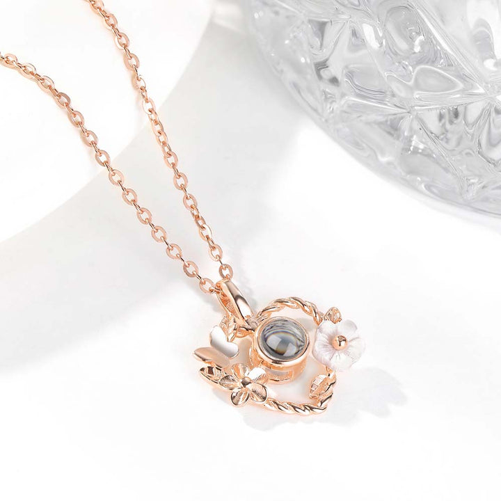 925 Silber Schmetterling Herz Kette mit Foto Projektion | Personalisierte Kette mit Bild Gravur im Stein - Remisia