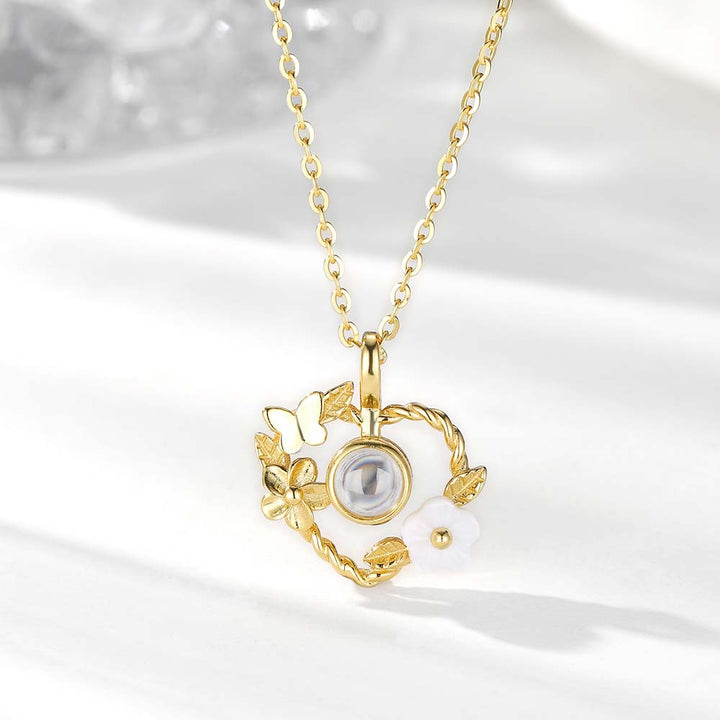 925 Silber Schmetterling Herz Kette mit Foto Projektion | Personalisierte Kette mit Bild Gravur im Stein - Remisia