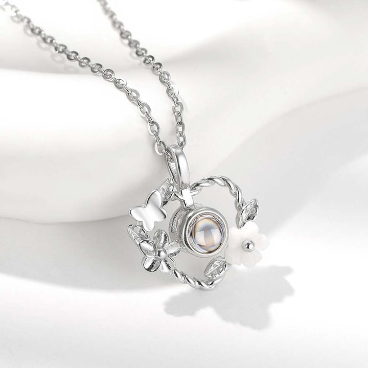 925 Silber Schmetterling Herz Kette mit Foto Projektion | Personalisierte Kette mit Bild Gravur im Stein - Remisia