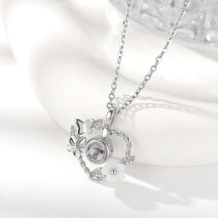 925 Silber Schmetterling Herz Kette mit Foto Projektion | Personalisierte Kette mit Bild Gravur im Stein - Remisia