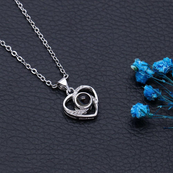 Herz Kette Anhänger mit Foto Projektion Silber 925 | Personalisierte Herz Kette mit Bild im Stein echt Silber - Remisia