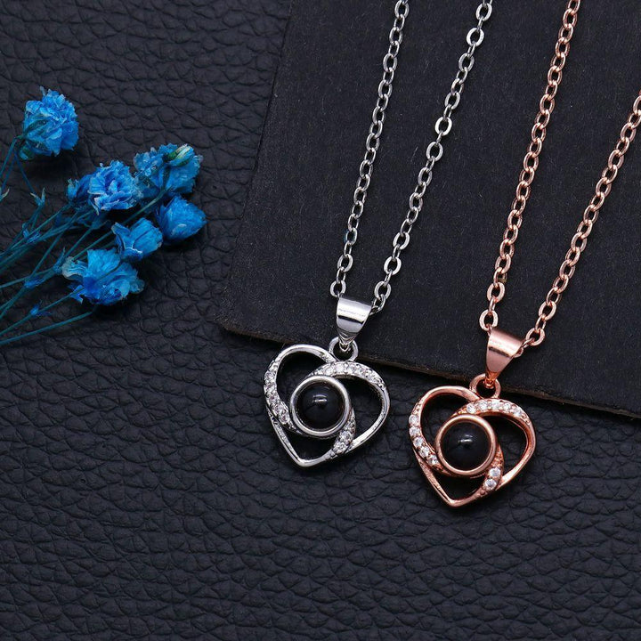 Herz Kette Anhänger mit Foto Projektion Silber 925 | Personalisierte Herz Kette mit Bild im Stein echt Silber - Remisia