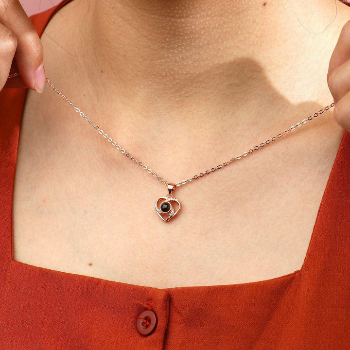 Herz Kette Anhänger mit Foto Projektion Silber 925 | Personalisierte Herz Kette mit Bild im Stein echt Silber - Remisia