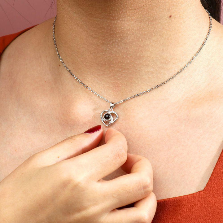 Herz Kette Anhänger mit Foto Projektion Silber 925 | Personalisierte Herz Kette mit Bild im Stein echt Silber - Remisia