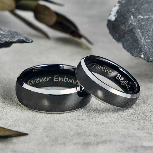 Wolfram Ehering Schwarz mit Gravur 6mm/8mm - Remisia