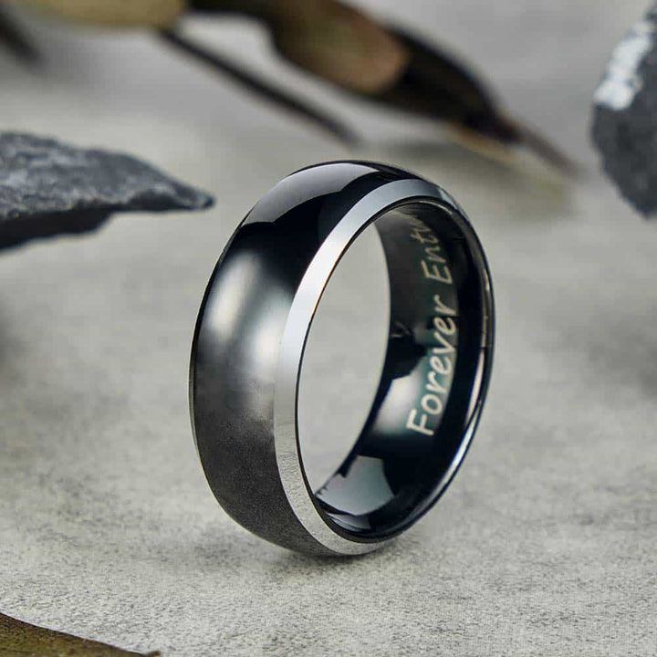 Wolfram Ehering Schwarz mit Gravur 6mm/8mm - Remisia