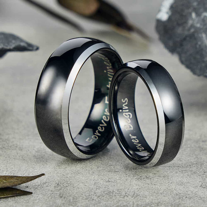 Wolfram Ehering Schwarz mit Gravur 6mm/8mm - Remisia