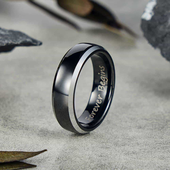 Wolfram Ehering Schwarz mit Gravur 6mm/8mm - Remisia