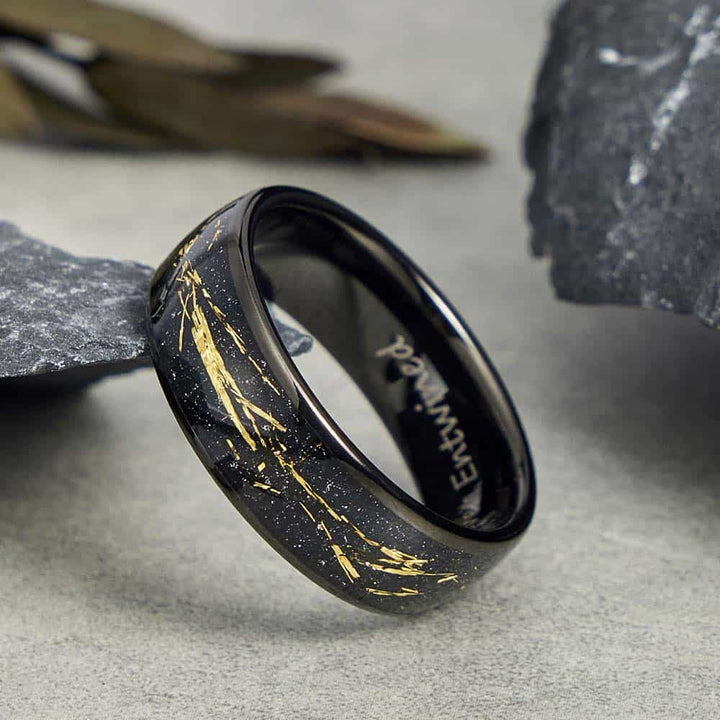 Wolfram Eheringe Schwarz mit Gravur 6mm/8mm - Remisia