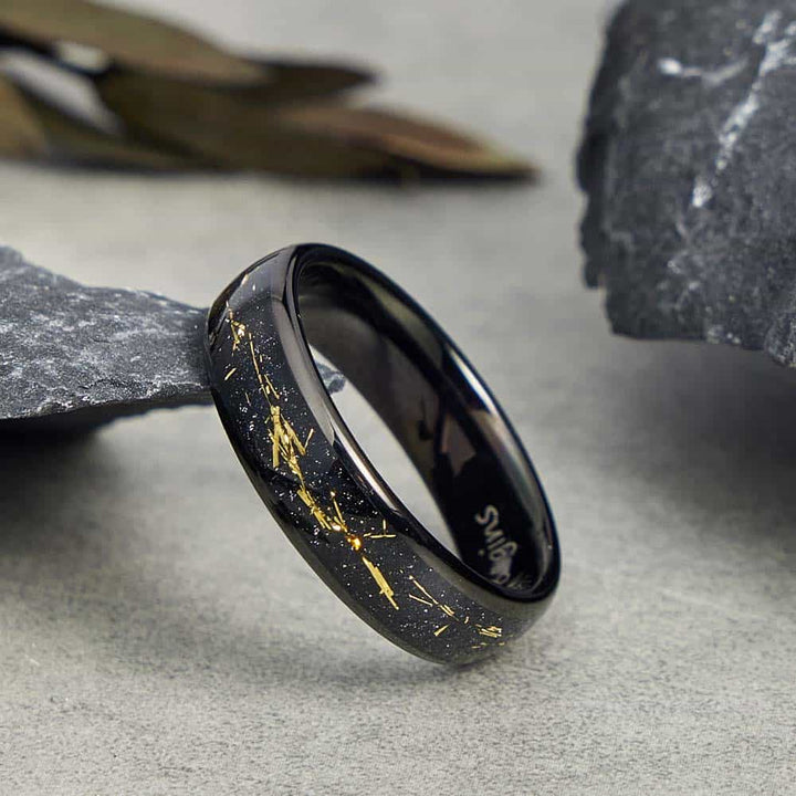 Wolfram Eheringe Schwarz mit Gravur 6mm/8mm - Remisia