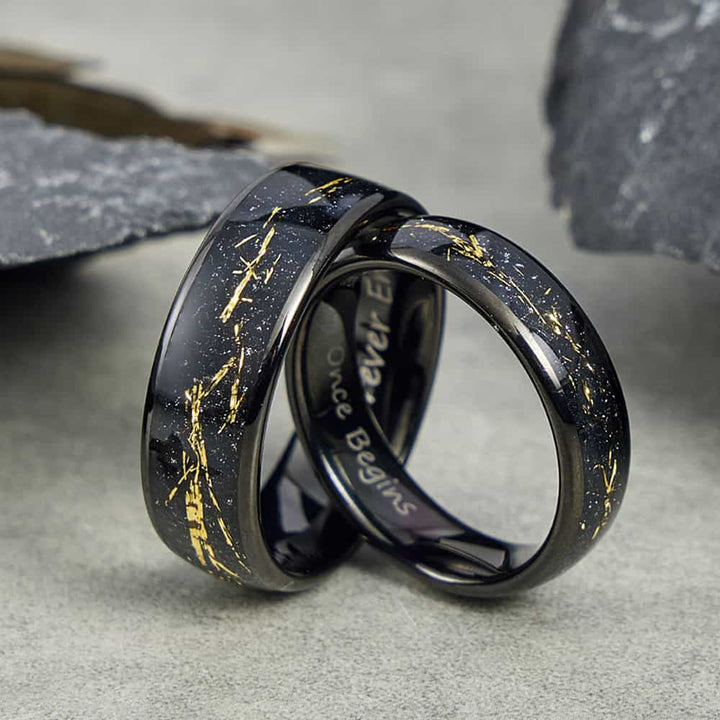 Wolfram Eheringe Schwarz mit Gravur 6mm/8mm - Remisia