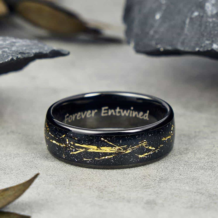 Wolfram Eheringe Schwarz mit Gravur 6mm/8mm - Remisia