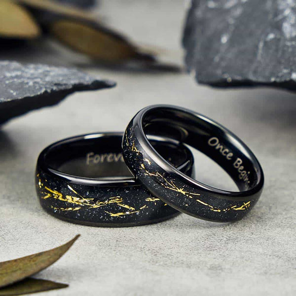Wolfram Eheringe Schwarz mit Gravur 6mm/8mm - Remisia