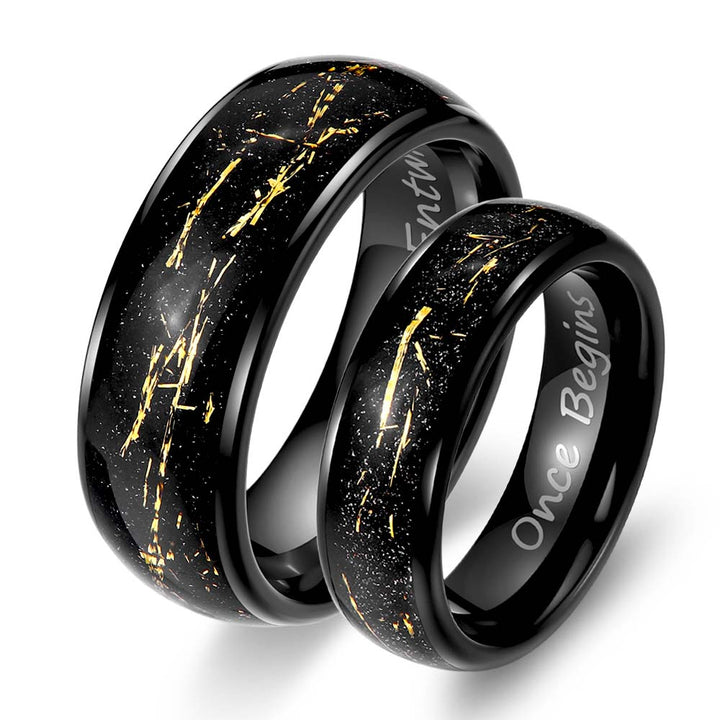 Wolfram Eheringe Schwarz mit Gravur 6mm/8mm - Remisia