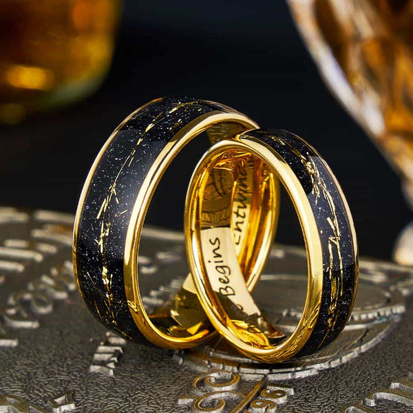 Wolfram Carbide Ring Gold mit Gravur 6mm/8mm - Remisia