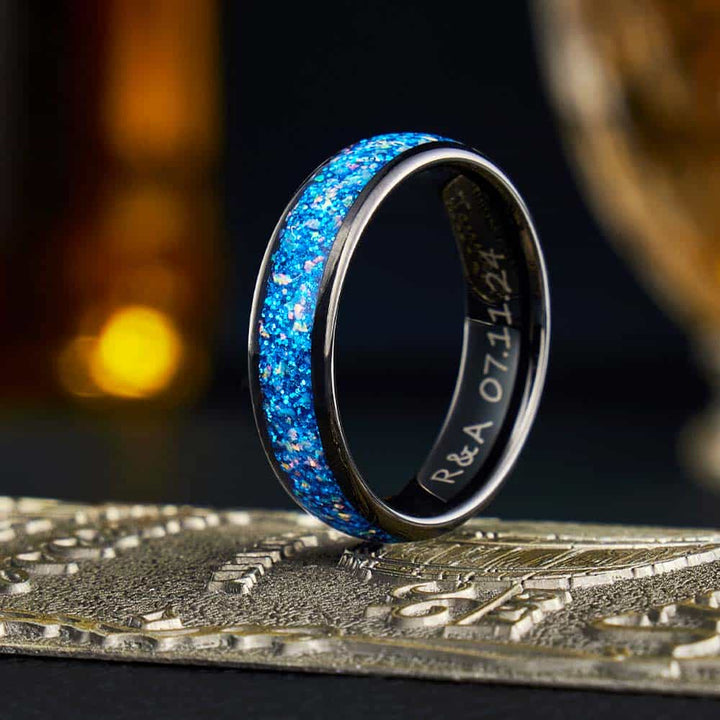 Blau Opal Wolfram Eheringe mit Gravur 4mm/6mm - Remisia