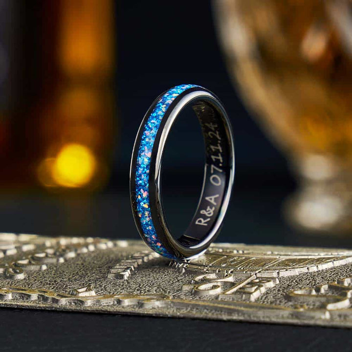 Blau Opal Wolfram Eheringe mit Gravur 4mm/6mm - Remisia