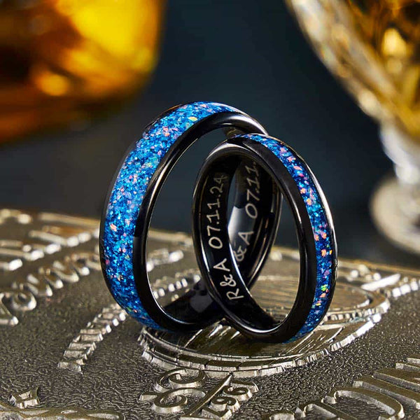 Blau Opal Wolfram Eheringe mit Gravur 4mm/6mm - Remisia