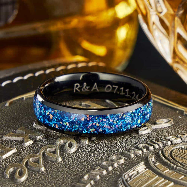 Blau Opal Wolfram Eheringe mit Gravur 4mm/6mm - Remisia