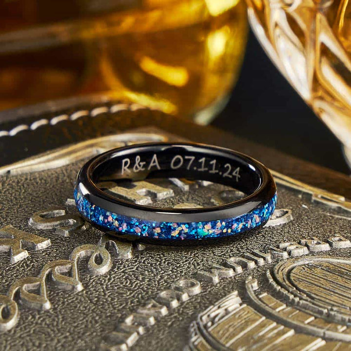 Blau Opal Wolfram Eheringe mit Gravur 4mm/6mm - Remisia