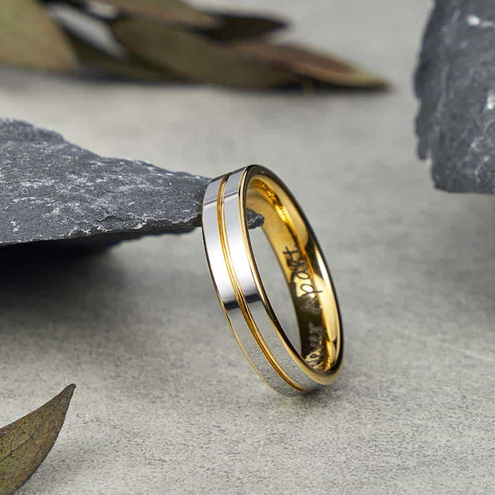 Wolfram Eheringe Paar mit Gravur Innen 4mm/6mm - Remisia