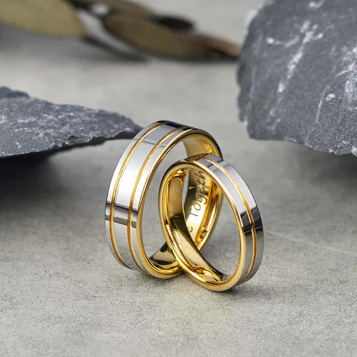 Wolfram Eheringe Paar mit Gravur Innen 4mm/6mm - Remisia