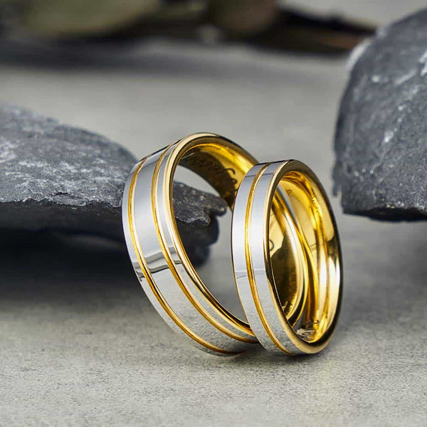 Wolfram Eheringe Paar mit Gravur Innen 4mm/6mm - Remisia