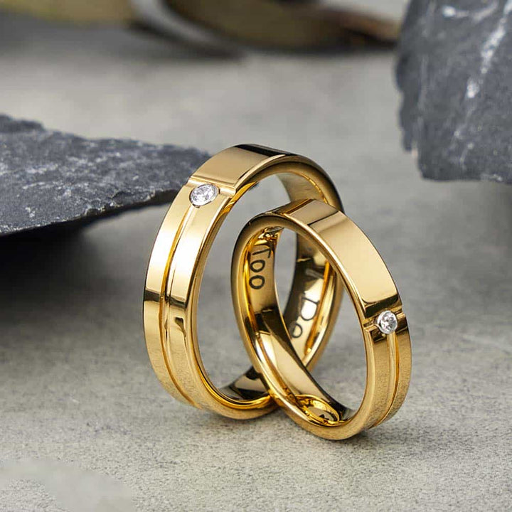 Personalisierte Wolfram Eheringe Gold mit Gravur 4mm/6mm - Remisia