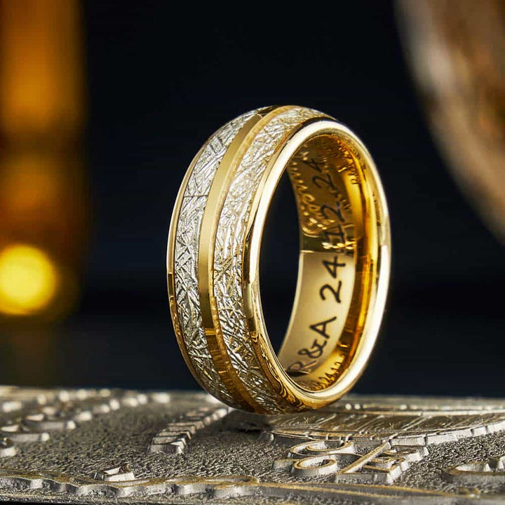 Meteorite Wolfram Ring Gold mit Gravur 6mm/8mm - Remisia
