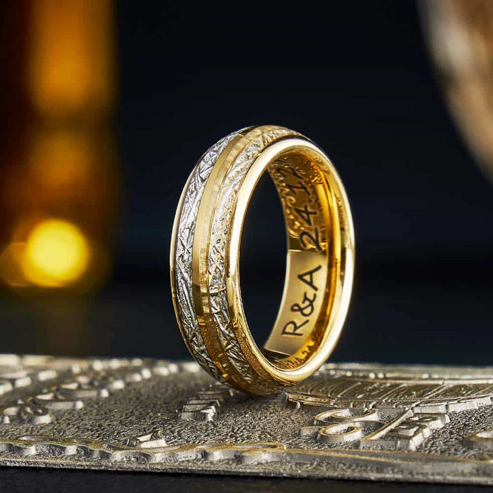Meteorite Wolfram Ring Gold mit Gravur 6mm/8mm - Remisia