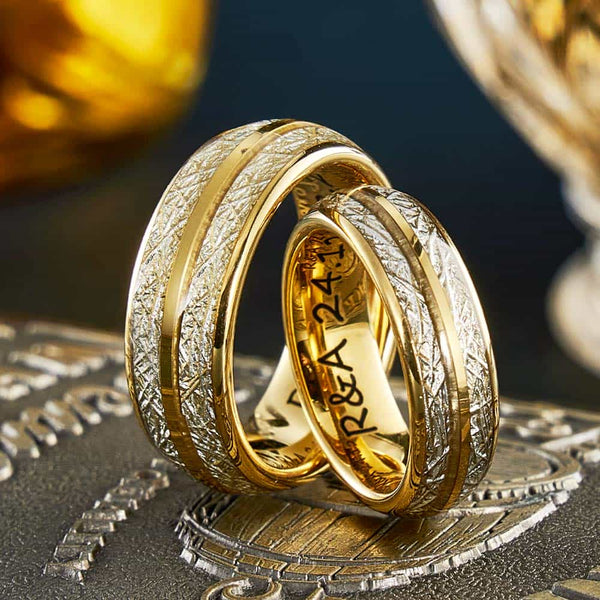 Meteorite Wolfram Ring Gold mit Gravur 6mm/8mm - Remisia