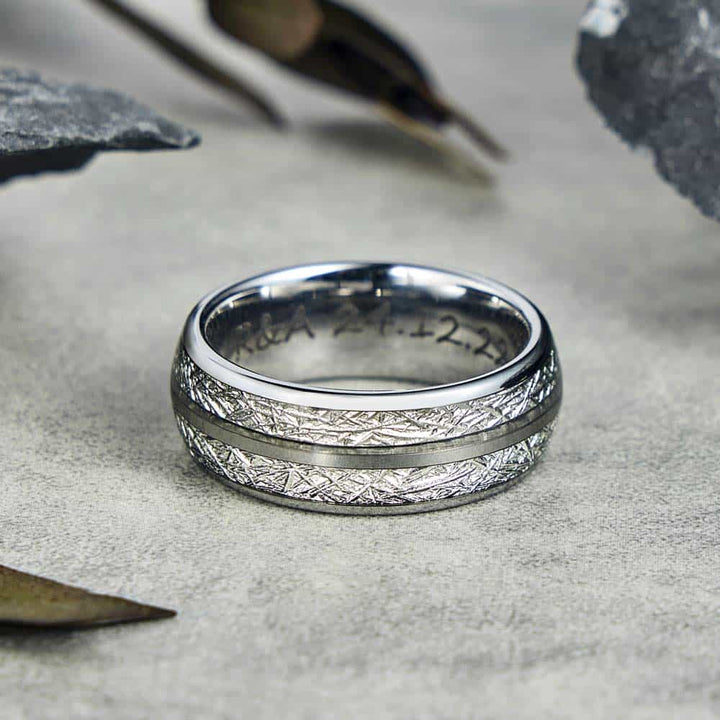Meteorite Wolfram Ring Silber mit Gravur 6mm/8mm - Remisia