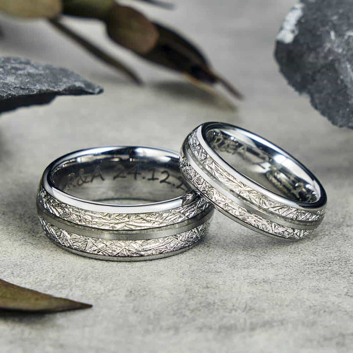 Meteorite Wolfram Ring Silber mit Gravur 6mm/8mm - Remisia