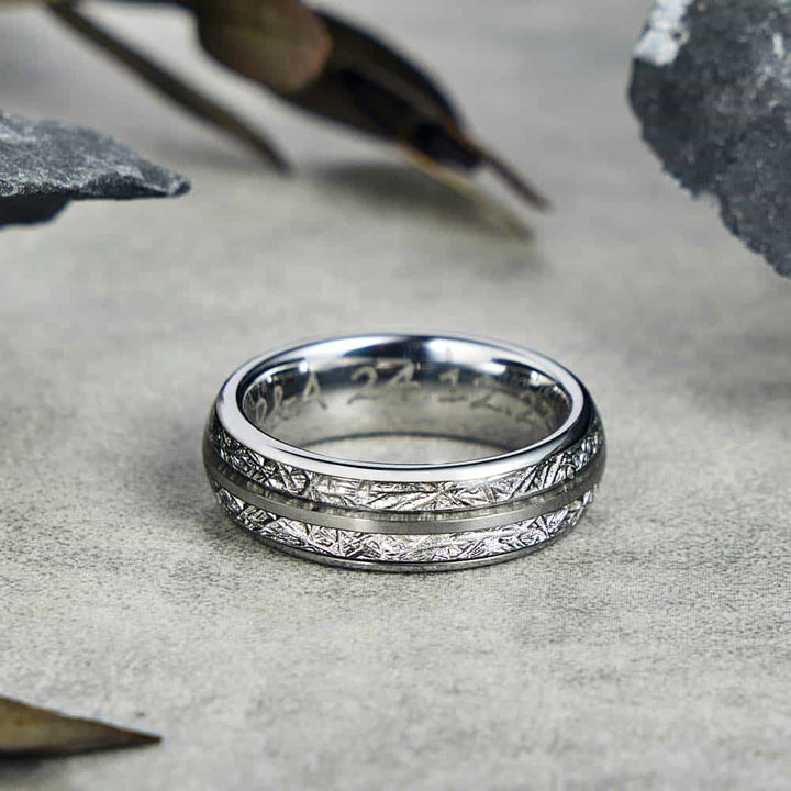 Meteorite Wolfram Ring Silber mit Gravur 6mm/8mm - Remisia
