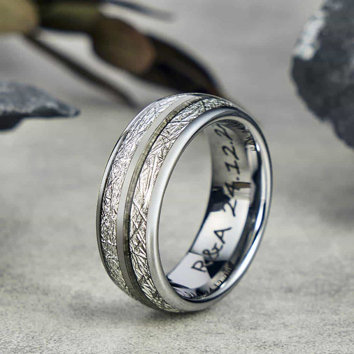 Meteorite Wolfram Ring Silber mit Gravur 6mm/8mm - Remisia