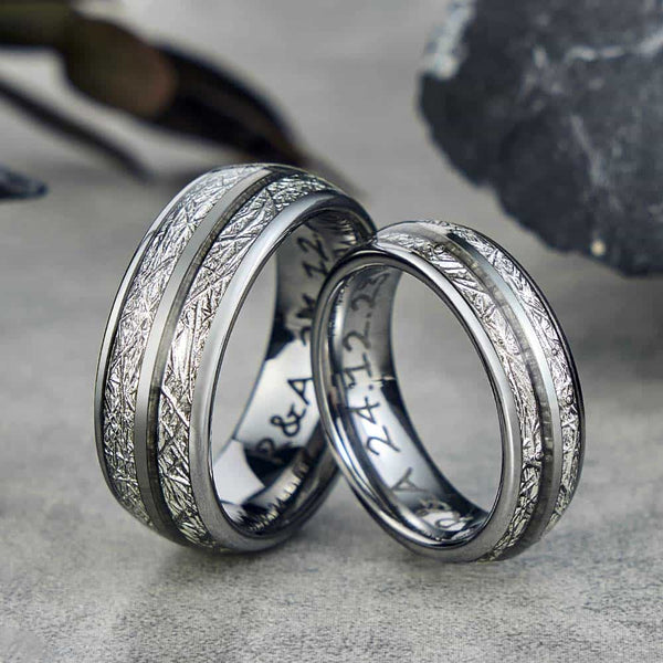 Meteorite Wolfram Ring Silber mit Gravur 6mm/8mm - Remisia