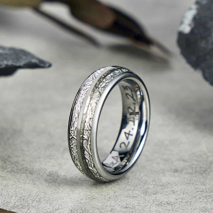 Meteorite Wolfram Ring Silber mit Gravur 6mm/8mm - Remisia
