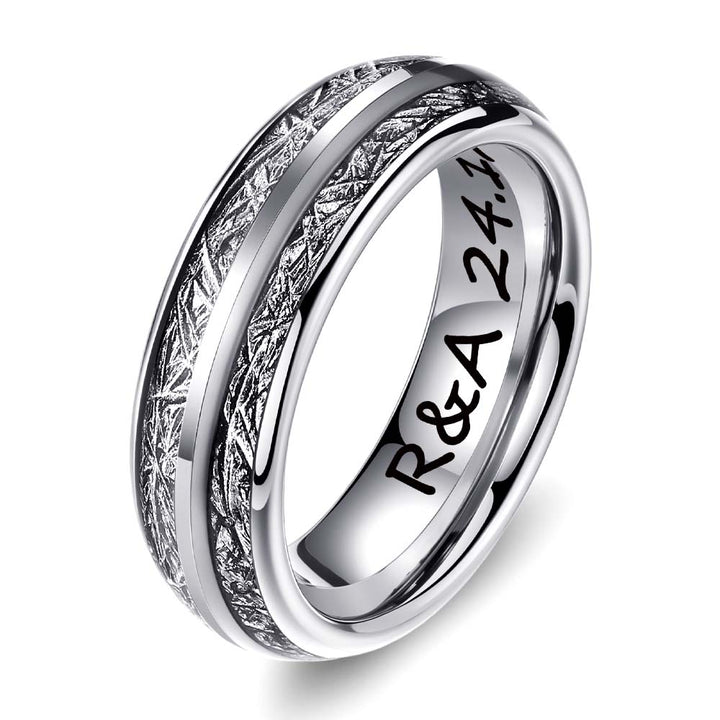 Meteorite Wolfram Ring Silber mit Gravur 6mm - Remisia