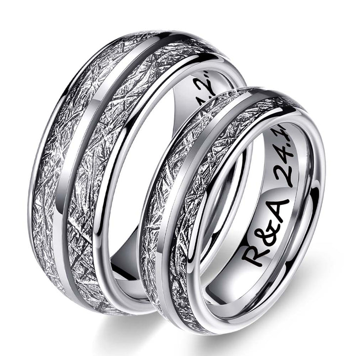 Meteorite Wolfram Ring Silber mit Gravur 6mm/8mm - Remisia