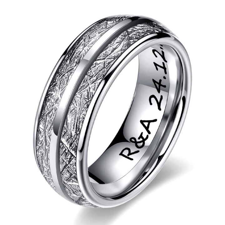 Meteorite Wolfram Ring Silber mit Gravur 8mm - Remisia