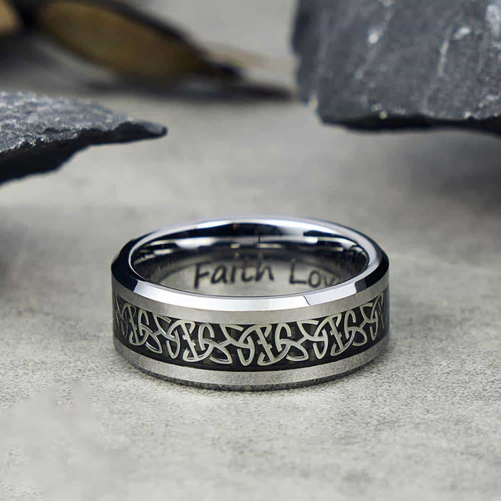 Keltischer Knoten Wolfram Ring mit Gravur 6mm/8mm - Remisia