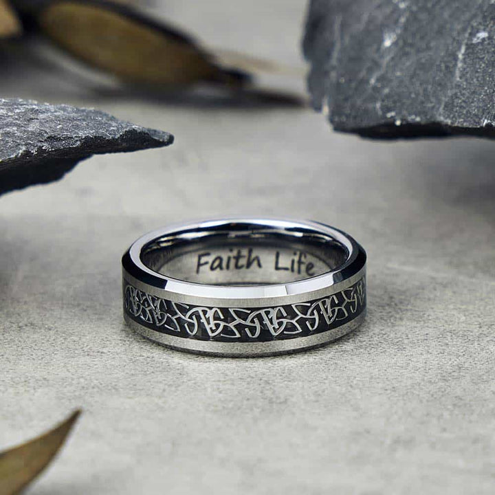 Keltischer Knoten Wolfram Ring mit Gravur 6mm/8mm - Remisia