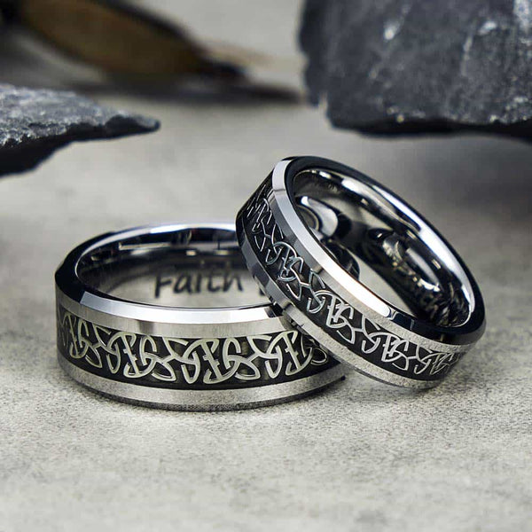 Keltischer Knoten Wolfram Ring mit Gravur 6mm/8mm - Remisia