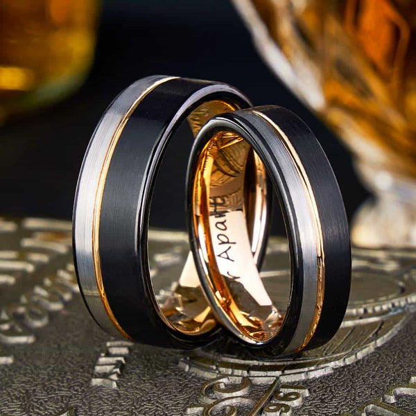Mehrfarbig Wolfram Eheringe mit Gravur 6mm/8mm - Remisia