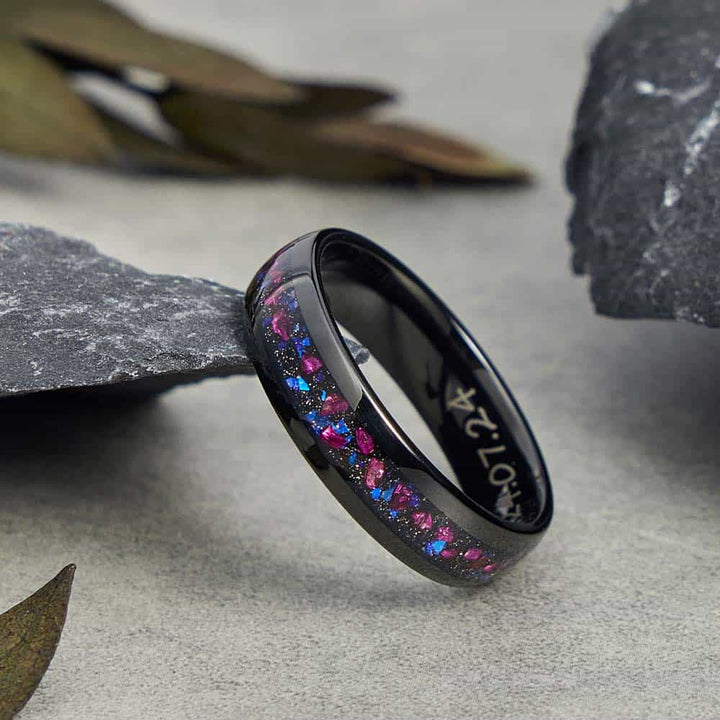 Personalisierte Lila Wolfram Ring Schwarz mit Gravur 4mm/6mm - Remisia